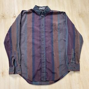 Vintage Steeplechase Shirt Mens Medium Purple Striped Long Sleeve Button Up